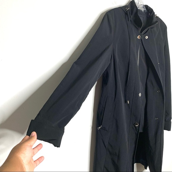 London Fog Women Black Layered Trench Coat with Hood Size Small - Picture 5 of 9